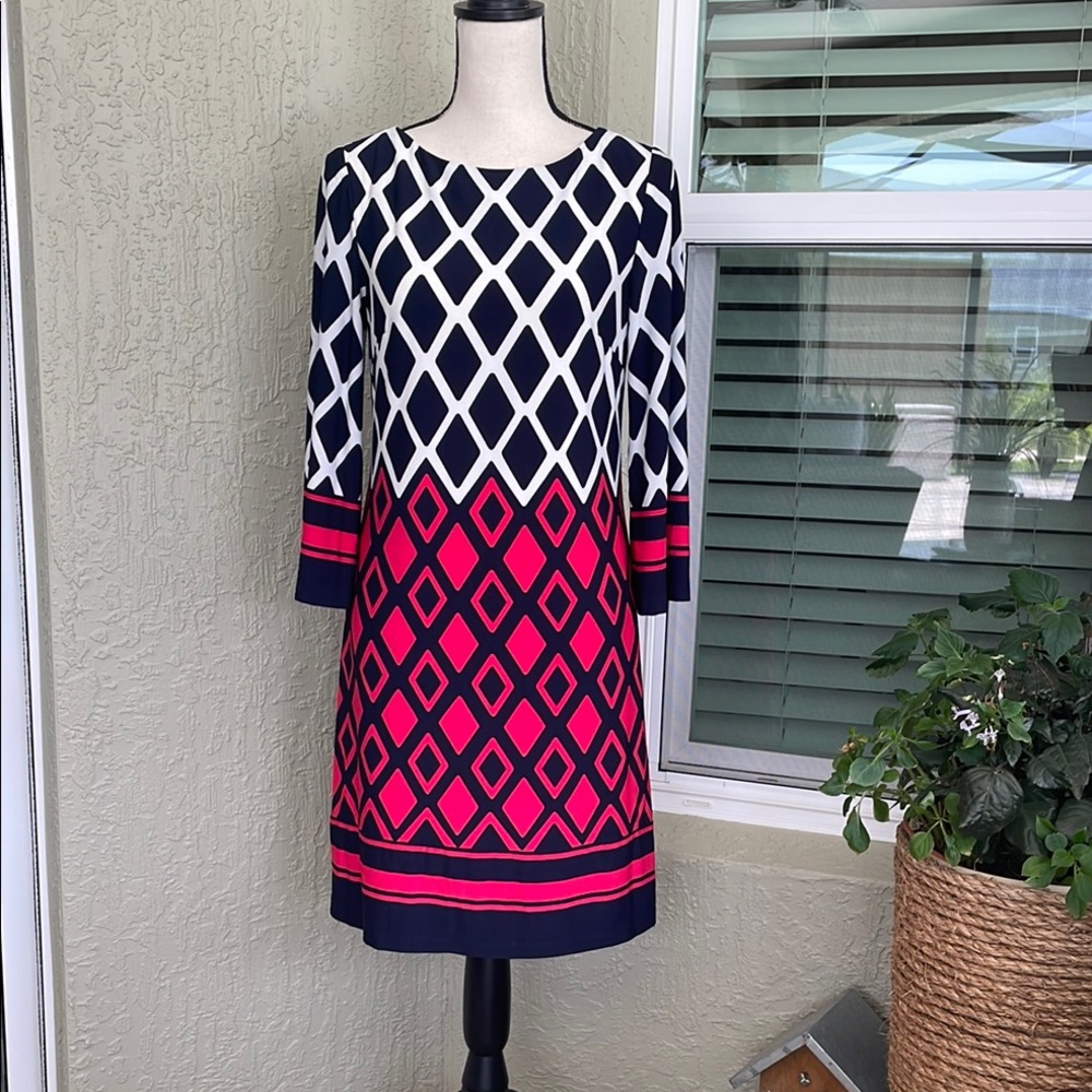 Eliza J black and red Sheath Dress 3/4 Sleeve Crew Neck